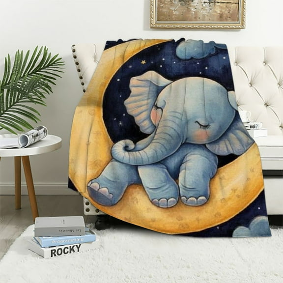 BCIIG Elephant Blanket Baby Gifts Moon Night Throw Blankets for Girls Boys Plush Cozy Flannel Ultra Soft Fuzzy Party Blanket for Bed Couch Sofa 60x80in
