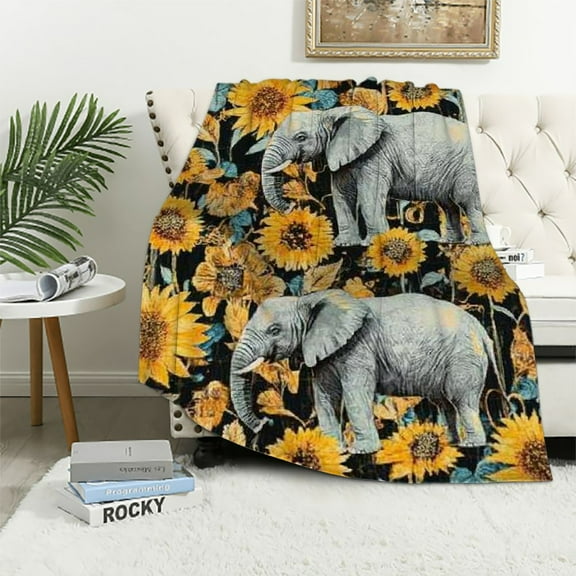 BCIIG Elephant Blanket for Kids Adults Elephant Lovers, Flannel Elephant Blankets Gifts, Elephant Throw Blanket for Sofa Couch Bed Living Room Soft Warm Cozy Elephant Decor 40x50in