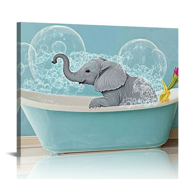 BCIIG Elephant Bubbles Bathtub Canvas Wall Art Living Room Bedroom Home Office Wall Decor 16x12in