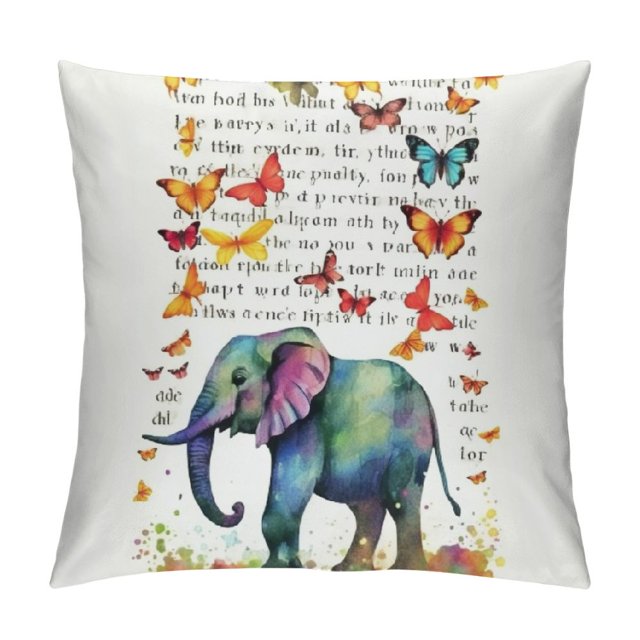 BCIIG Elephant Butterflies Whimsical Graphic Decorative Throw Pillow