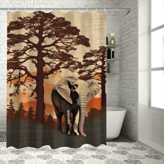 BCIIG Elephant Trees Walking Bathroom Decor Set with Hooks, Colorful Luxurious Graphic Print Polyester Fabric Shower Curtain Set, Chic Modern Design, Waterproof, Easy Installation 69x72