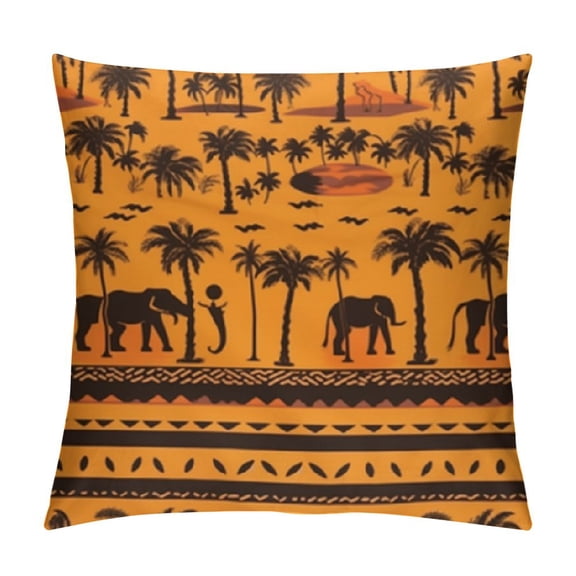 BCIIG Elephants Palm Trees Pattern Decorative Throw Pillow Cover for Home Couch Living Room Bed Sofa - Square Pillowcase for Men Women Boy Girl, Pack of 1 22x22in