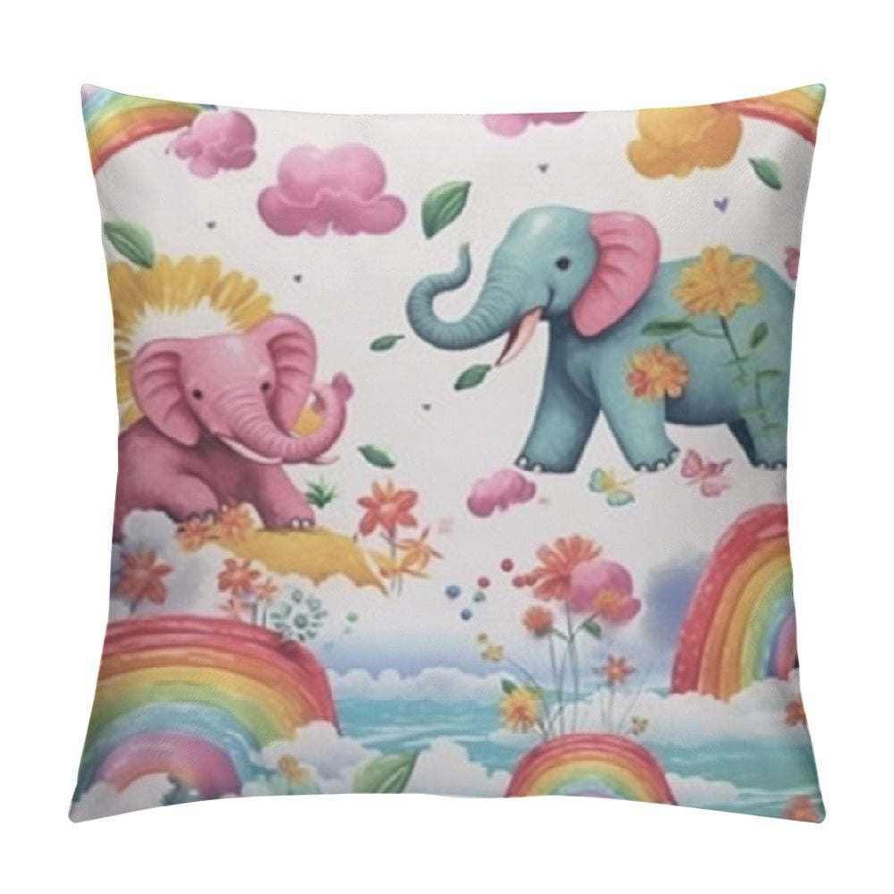 BCIIG Elephants Rainbow Maximalism Graphic Decorative Throw Pillow