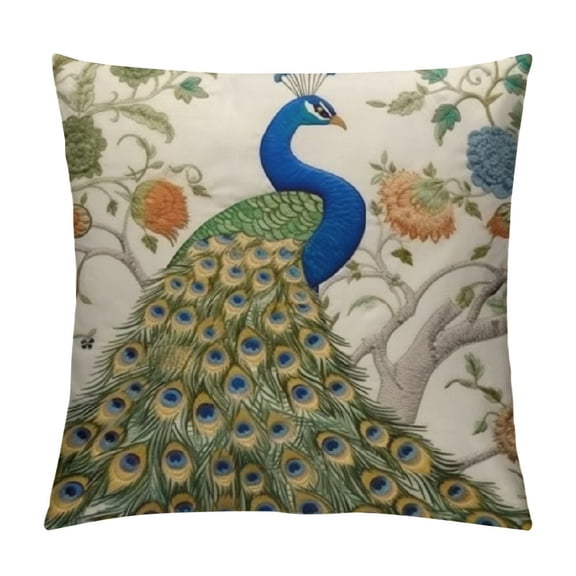 BCIIG Embroidered Peacock Throw Pillow Covers  Spring Decoration Pillowcases  18x18in