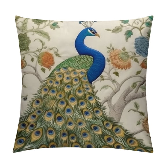 BCIIG Embroidered Peacock Throw Pillow Covers Spring Decoration Pillowcases 24x24in