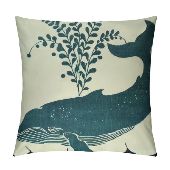BCIIG Embroidered Whale Throw Pillow Cover,Square Whale Decorative Canvas Pillow Cover for Nautical Style Deco by (Seagreen-Whale)