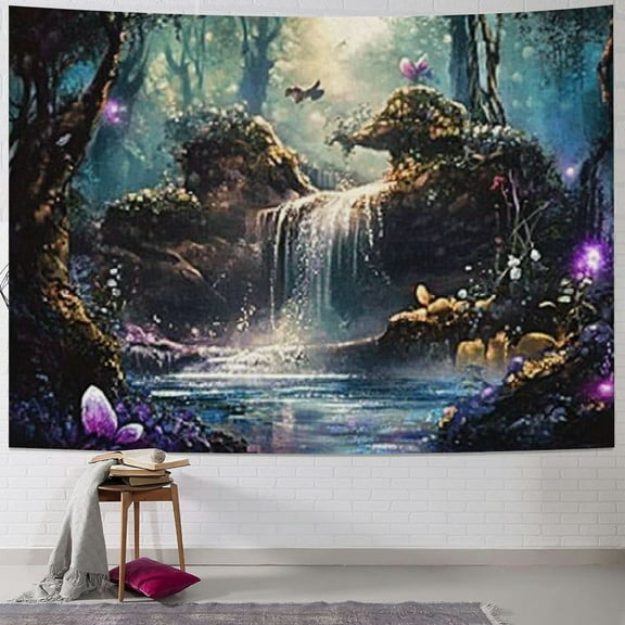 BCIIG Enchanted Forest Plant Tapestry Large Fantasy Mysterious Purple Tree River Waterfall Landscape Wall Hanging Flannel Tapestries for Bedroom Livingroom Dorm Room 40x60inch