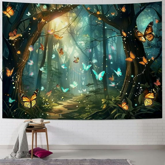 BCIIG Enchanted Forest Tapestry, Fairy Tapestry Butterfly Wall Art Nature Tapestry Wall Hanging for Room Bedroom Dorm Decor 40x30inch