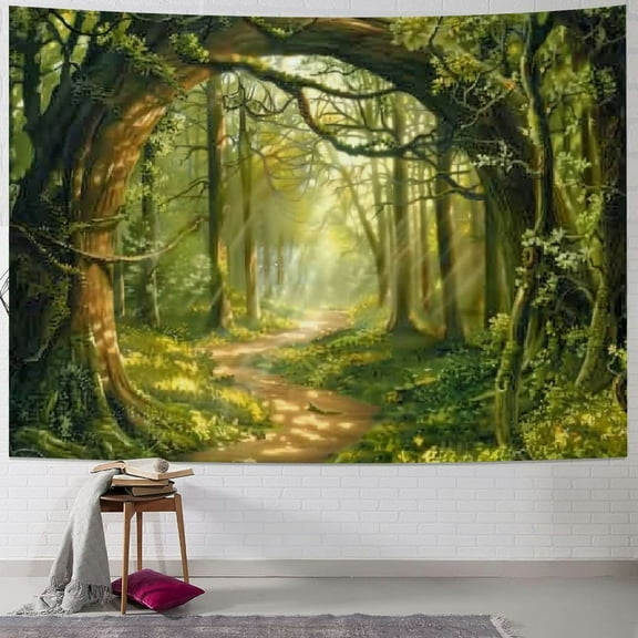 BCIIG  Enchanted Forest Tapestry Nature Lanscape Green Tapestry Tree Cave Wall Tapestry Wall Hanging For Living Room Bedroom Home Decorations 60x50inch