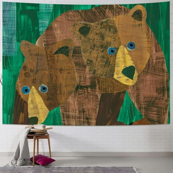 BCIIG Eric Carle Art Tapestry Brown Bear Polyester Wall Art Prints Tapestry Gifts Photo Picture Painting Tapestries Room Decor Home Decorative
