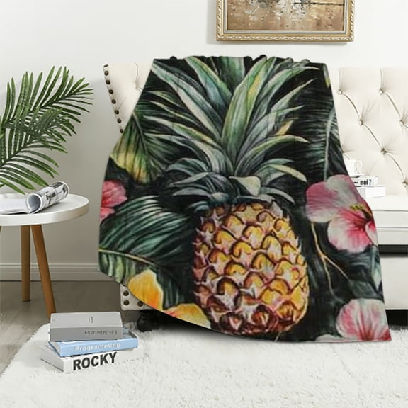 BCIIG Exotic Pineapple Blanket Soft Cozy Warm, Lightweight and Plush Flannel Throw Blankets - Perfect for Couch, Bed, Travel, or Outdoor Comfort 40x50in