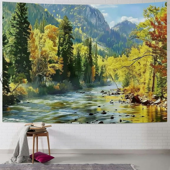 BCIIG Extra Large Huge Tapestry , Nature Mountain Forest Tapestry, Scenic Green Pine Tree Waterfall Landscape Wall Hanging Tapestries for Home Office Dorm Indoor and Outdoor Painting