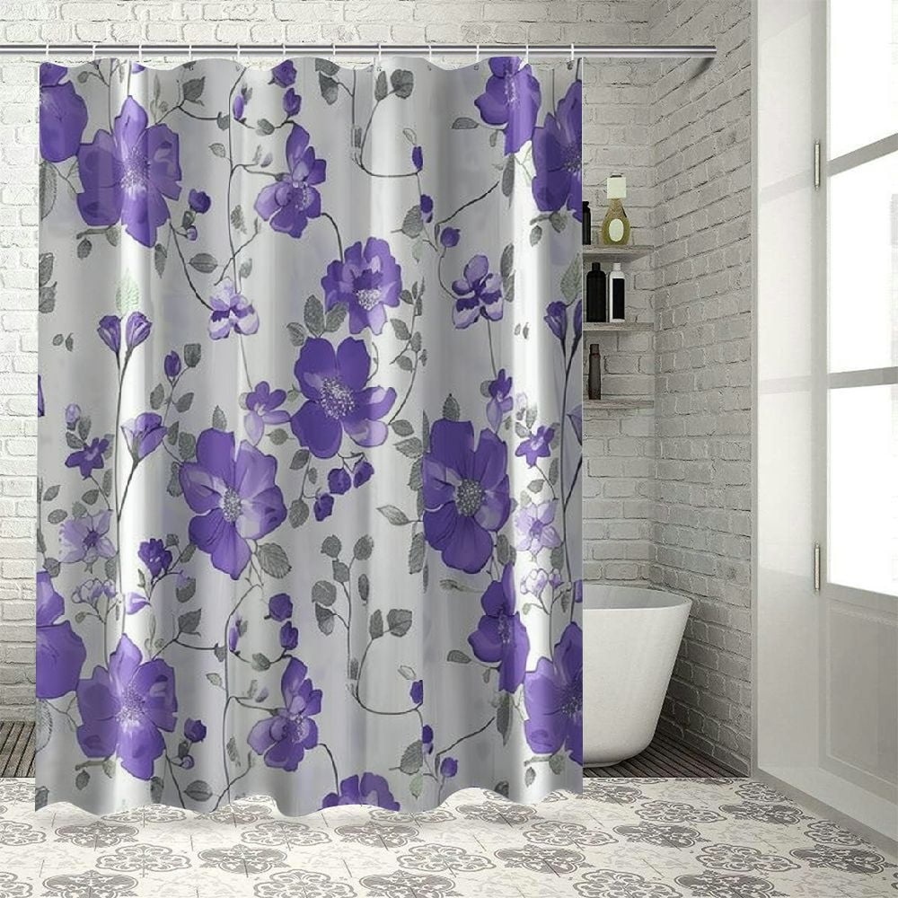 BCIIG Extra Long Shower Curtain Length, Aesthetic Purple Floral Shower