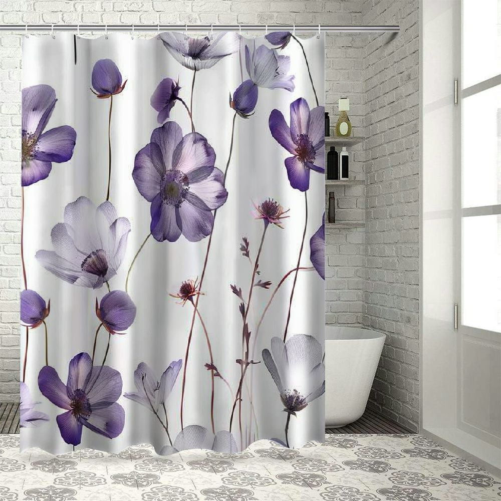 BCIIG Extra Long Shower Curtain Length???Plant Floral Shower Curtain with ...