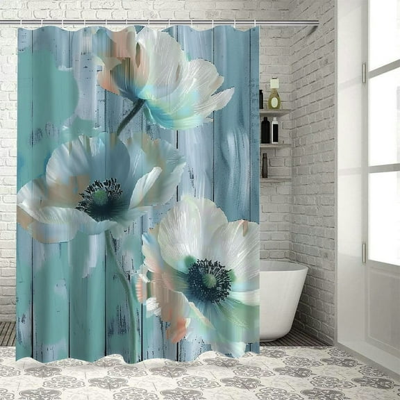 BCIIG Extra Long Shower Curtain Length Rustic Farmhouse Shower Curtain,Floral Shower Curtains Sets for Bathroom,Retro Country Teal Wooden Barn Board Waterproof Fabric Stall Bath Curtain