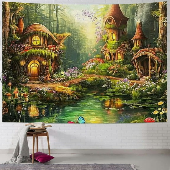 BCIIG Fairy Forest Mushroom Decor Tapestry, Cute Fantasy Enchanted Forest Garden Tapestries Wall Hanging for Girls Bedroom College Dorm Room Aesthetic Fairytale Nature Nursery Poster Blanket 40x30inch