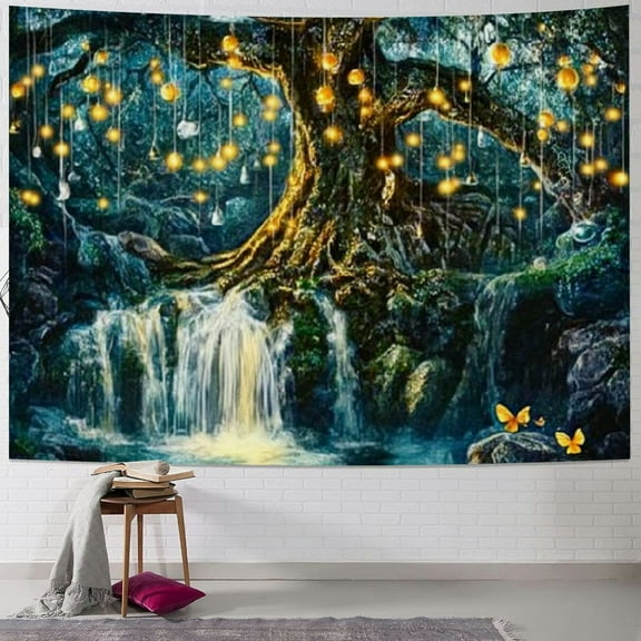 BCIIG Fairy Tales Magical Forest Tapestry, Nature Tree of Life with Elves Landscape Tapestry Wall Hanging for Living Room BedRoom Decoration Green  40x30inch