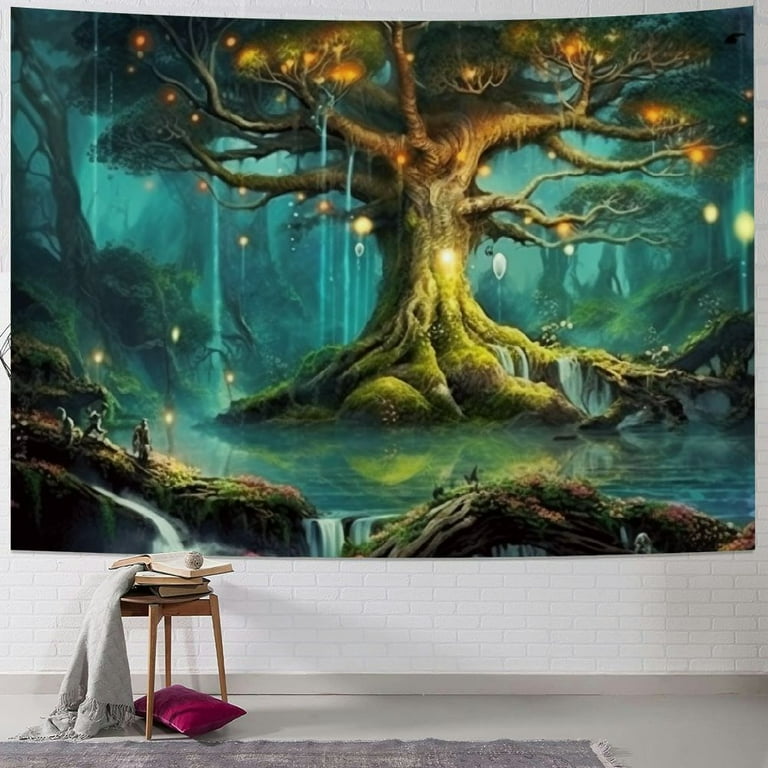 BCIIG Fairy Tales Magical Forest Tapestry Nature Tree of Life with Elves Landscape Tapestry Wall Hanging for Living Room BedRoom Decoration Green 40x60inch Walmart