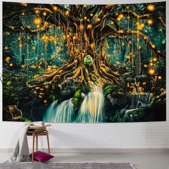 BCIIG Fairy Tales Magical Forest Tapestry, Nature Tree of Life with Elves Landscape Tapestry Wall Hanging for Living Room BedRoom Decoration Green 40x60inch