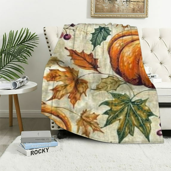 BCIIG Fall Blanket Ultra Soft Cozy Autumn Pumpkin Maple Leaf Throw Blanket Fleece Fuzzy Plush Bedding Harvest Pumpkin Blanket Thanksgiving Gifts for Bed Kids Adults 50x60in