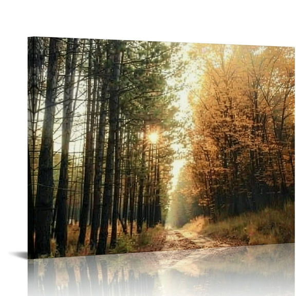 BCIIG Fall Forest Canvas Wall Art Sunset Forest Picture Wall Decor for Living Room Bathroom Autumn Landscape Prints Nature Woodland Photos Painting Artwork Office Home Decorations 20x16in