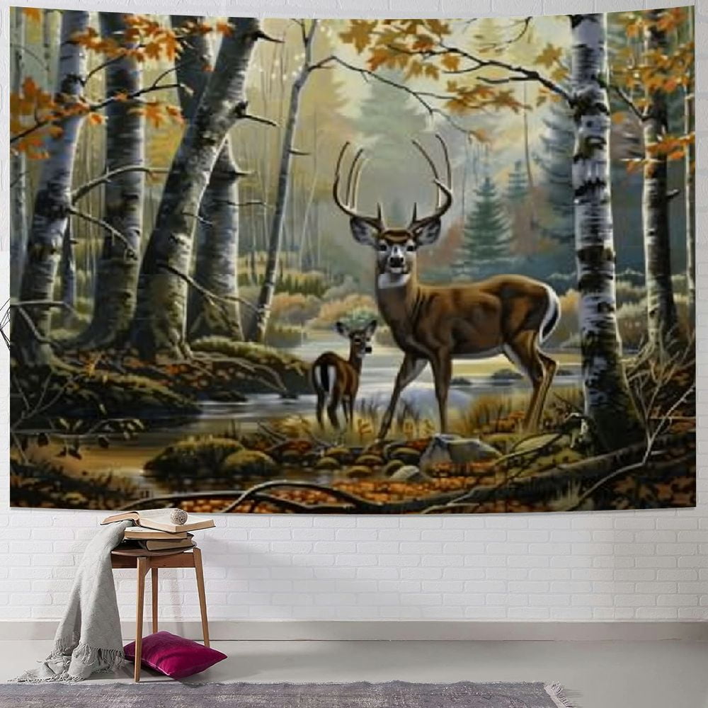BCIIG Fall Forest Deer Tapestry Wildlife Elk Autumn Birch Trees Farmhouse  Cabin Animal Hunting Camping Lodge Country Nature Scenic Wall Tapestries  for Home Decor Dorm Living Room Bedroom - Walmart.com, image size:1000x1000