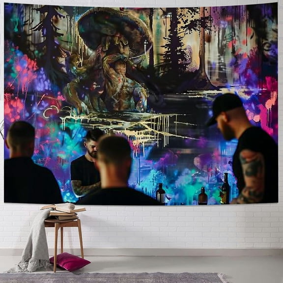 BCIIG Fantasy Forest Jellyfish Tapestry, Colorful Mushroom Butterfly Wall Hanging, Reactive Moon Reflection Glow in The Dark Tapestries for Bedroom Aesthetic - 50x40inch