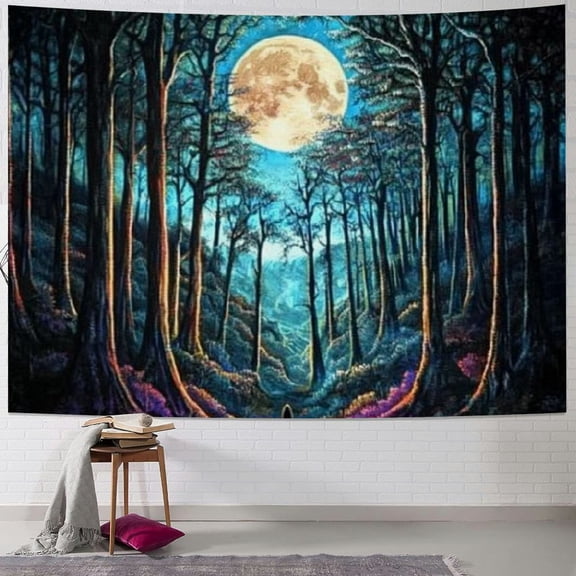 BCIIG Fantasy Forest Tapestry Tree of Life Tapestry Trippy Galaxy Moon Wall Tapestries Misty Forest Trees Tapestry Vintage Aesthetic Tapestry Wall Hanging for Bedroom Decor 40x60inch
