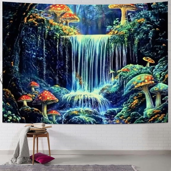 BCIIG Fantasy Forest Tapestry Waterfall Tapestry Trippy Starry Sky Tapestry Neon Nature Plant Tapestry Wall Hanging Decor for Home 40x30inch