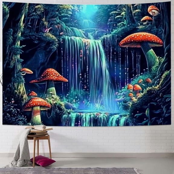 BCIIG Fantasy Forest Tapestry Waterfall Tapestry Trippy Starry Sky Tapestry Neon Nature Plant Tapestry Wall Hanging Decor for Home 60x50inch