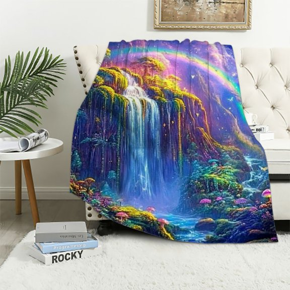 BCIIG Fantasy Land Rainbow Waterfall Warm Lightweight Soft Fleece Throw Blanket for All Seasons Sofa Decor Cow Gifts Blanket 40x50in