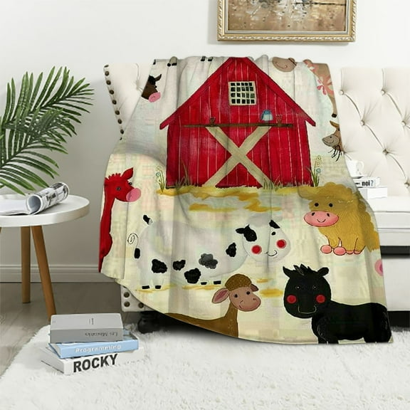 BCIIG Farm Animals and Barn Throw Blanket Goat Lamb Chick Horse Cow Donkey Duck Rabbit Pig Soft Cozy Fuzzy Warm Flannel Blankets Decorative for Baby Toddler Swaddle Dog Cat  40x50in