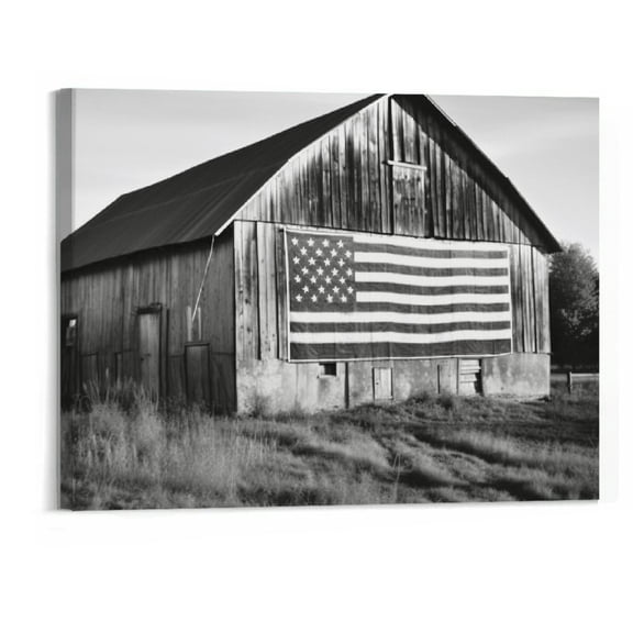 BCIIG  Farmhouse Landscape Wall Decor Countryside Windmill Barn Picture Wall Art Black and White Highland Cattle with Long Horns Picture Printed on Canvas 20x16inch