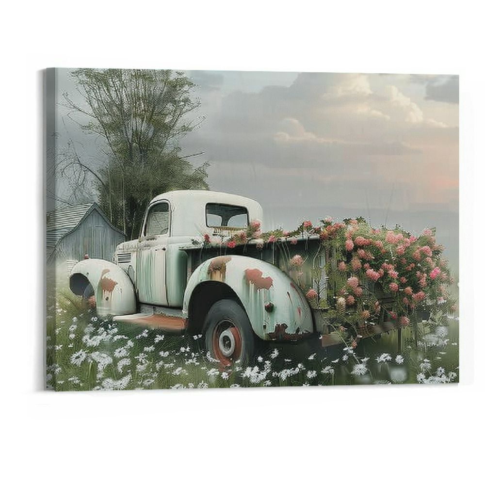 BCIIG Farmhouse Truck Wall Art Old Truck Canvas Prints, Barn Pictures
