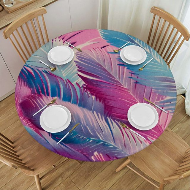 BCIIG Feather Pattern Round Table Cover Stain Resistant Washable Indoor
