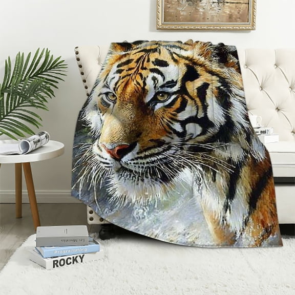 BCIIG Fierce Tiger Throw Blanket Tiger Face Theme Blankets for Living Room Couch, Home Decor, Soft Flannel Tiger Gifts for Adults and Women 50x60in