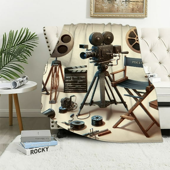 BCIIG Film Camera Director's Chair Clapperboard Warm Lightweight Soft Fleece Blanket for All Seasons Living Room Sofa Decor Cow Gifts Blanket 40x50in
