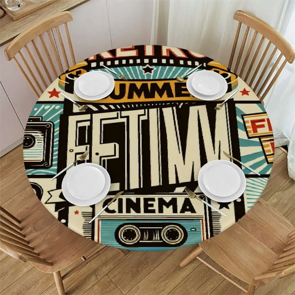 BCIIG Film Projector Film Reels Retro Design Round Table Cover Stain Resistant Washable Indoor Outdoor Tablecloth Kitchen Dining Wedding Parties Waterproof 100% Polyester Fiber 46-50