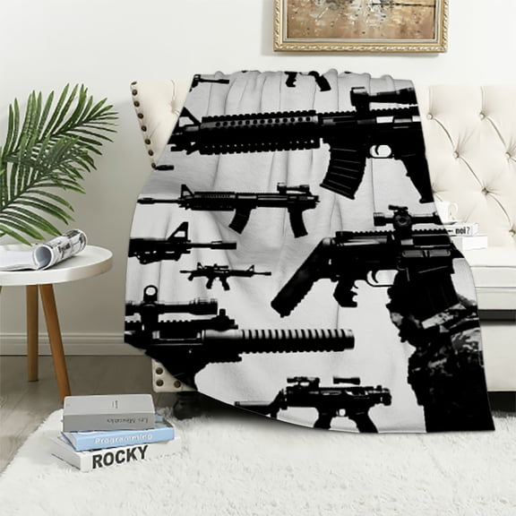 BCIIG Firearm Print Wool Blanket for Kids, Crime Rifle Shot Gun Fuzzy Blanket for Bed Sofa Sofa, Four Seasons Printed Bed Blanket Breathable Plush Blanket Room Decoration Throw&nbsp; 60x80in