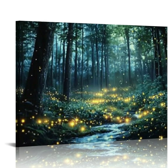 BCIIG Fireflies Night Scene Canvas Print Wall Art Home Decor 16x12in
