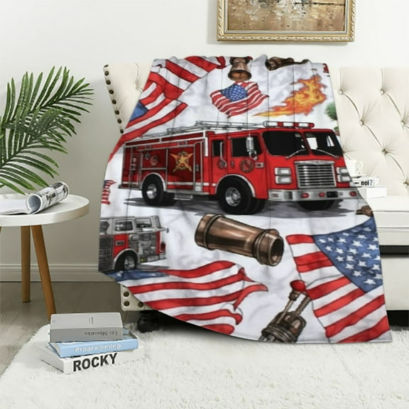 BCIIG Firetruck Throw Blanket, Super-Soft Firefighter Blanket for Toddler Boys, Kids, and Children, Fleece Blanket Warm Fluffy and Cozy Soft Blanket for All Season 40x50in