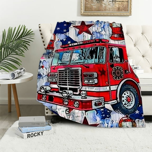 BCIIG Firetruck Throw Blanket, Super-Soft Firefighter Blanket for Toddler Boys, Kids, and Children, Fleece Blanket Warm Fluffy and Cozy Soft Blanket for All Season 50x60in