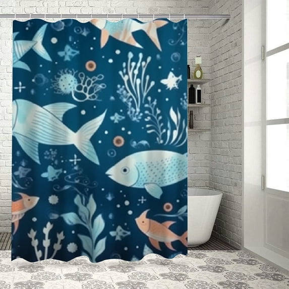 BCIIG Fish Plants Stars Bathroom Decor Set with Hooks, Colorful Luxurious Graphic Print Polyester Fabric Fashion Shower Curtain for Home Bathtubs Decoration 69x72