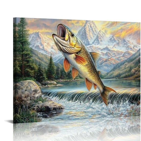 BCIIG Fish River Mountain Art Modern Canvas Prints Living Room Bedroom Home Office Wall Decor Quality Wall Art 16x12in