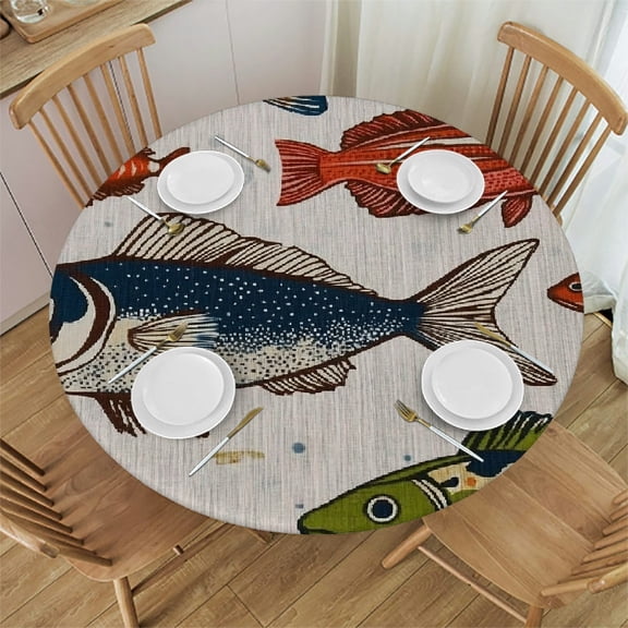 BCIIG Fish Silk Screen Round Tablecloth Stain-Resistant Washable 100% Polyester 31"-35