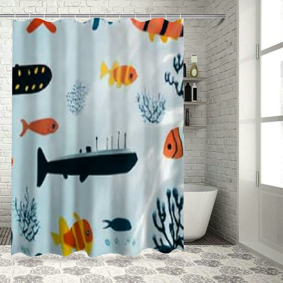 BCIIG Fish Submarine Bathroom Decoration Set Colorful Luxury Graphic Printed Polyester Cloth Fashion Shower Curtain with Hooks 69"x72