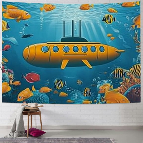BCIIG Fish Submarine Ocean Tapestry Wall Hanging Home Decor Art 40x30inch