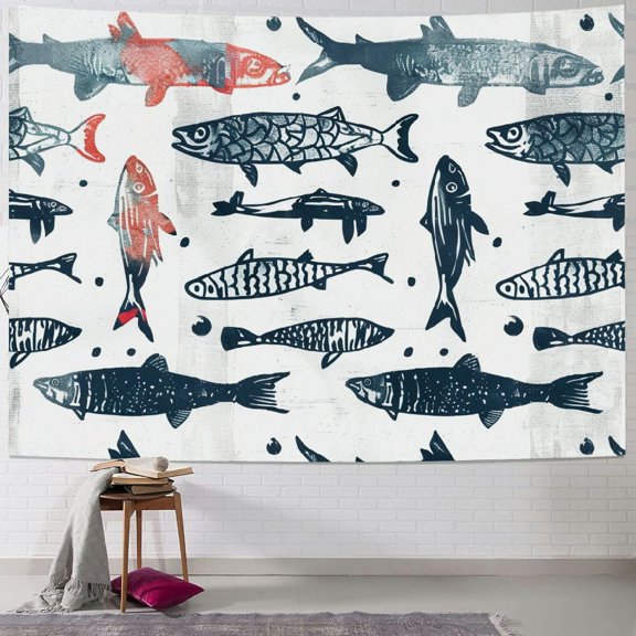BCIIG Fish Tapestry Wall Hanging Unique Style Graphic Tapestries for Home Decor - Aesthetic Art for Living Room Bedroom Farmhouse Dorm 40x60inch