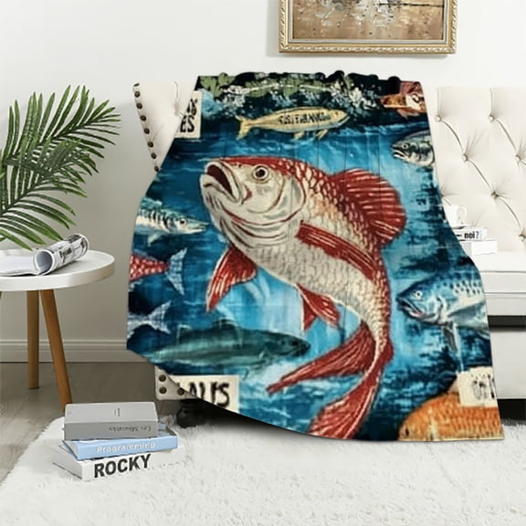 BCIIG Fish Theme Soft Fleece Blanket Lightweight Throw Blanket Living Room Sofa Decor All Seasons Gift Blanket Plush Blanket for Adults and Children 40x50in
