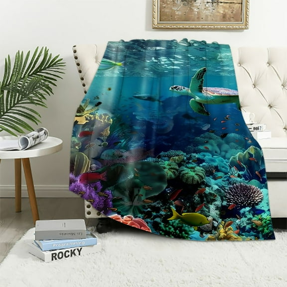 BCIIG Fish Turtle Coral Warm Lightweight Blanket Soft Fleece Blankets All Seasons Throw Blanket for Living Rooms Sofa Decor Gifts 40x50in